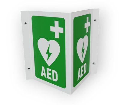 Directional signs. Projecting Sign, 6in. x 5in.: AED (with Arrows And Symbol)