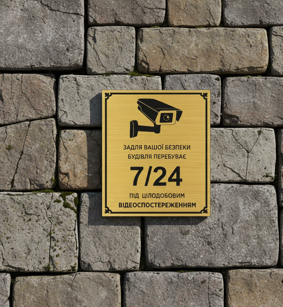 “Video Surveillance 24/7” Sign — Brass Information Security Sign