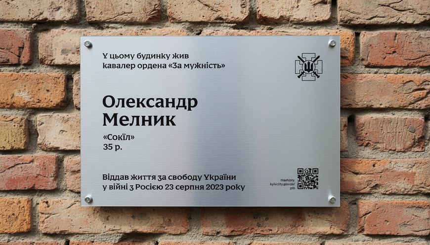 Меморіальні таблички на фасадах будівль або в громадських просторах Києва згідно затвердженим типовим зразком 2026-013 фото