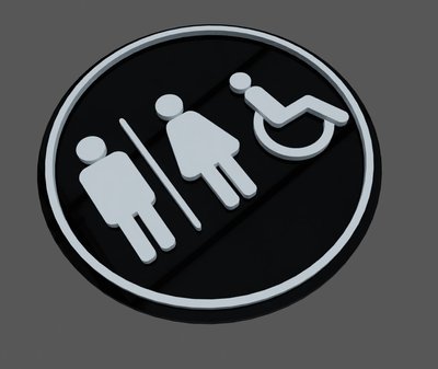Sign All gender Toilet (icon Men, Women, Disabled) Door Signs. Black Acrylic Plaque Notice with Universal Icon Symbol Access