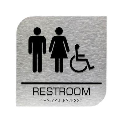 Aluminium All Gender & Wheelchair Restroom Sign with Braille