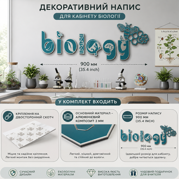 Multi-Icon custom "BIOLOGY" 900мм. Dimensional Wall Signage