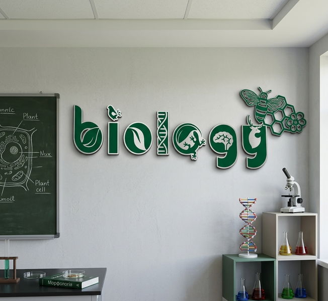 Multi-Icon custom "BIOLOGY" 900мм. Dimensional Wall Signage
