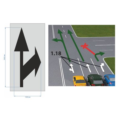 Шаблон "Комбинированная стрелка движение прямо и поворот направо " для нанесения дорожной разметки 1.18 (для скорости до 50 км/ч) 2024-0017 фото