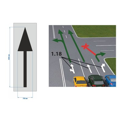 Stencil, template "Traffic straight", straight arrow for marking 1.18 for speeds up to 50 km/h