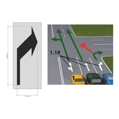 Traffic direction stencil "Move to the right", arrow to the right for marking 1.18 for speeds up to 50 km/h